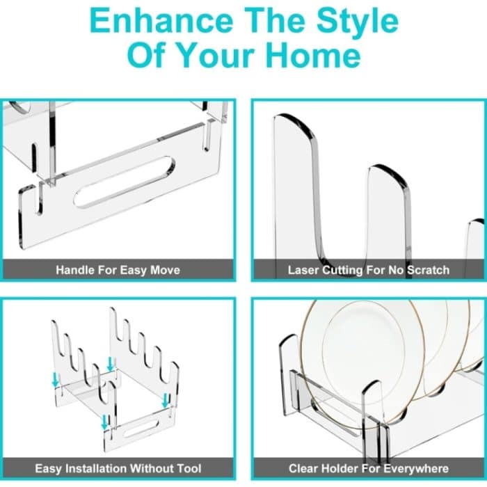 Abnehmbarer Teller-Aufbewahrungsständer aus Acryl mit mehrschichtigem Abtropfgestell, 16.5 x 15.3 x 11.5cm, 21.6 x 15.3 x 12.5cm, 26.7 x 15.3 x 14cm – Bild 4