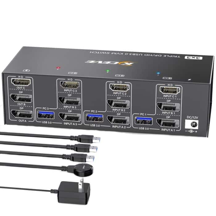 KC-KVM303DH 8K 60Hz USB3.0 DP+DP+HDMI Dreifachmonitor-KVM-Switch, EU Plug, US Plug – Bild 1