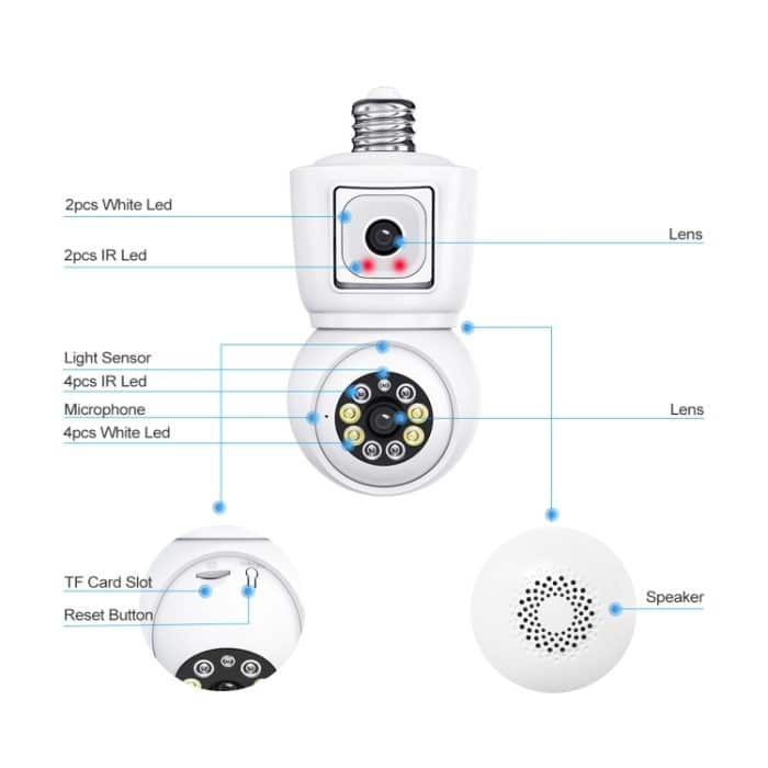 ESCAM QF202 E27 2x2MP Dual Lens Bewegungserkennung Wasserdichte WiFi IP Zwei-Wege-Audio-Nachtsichtkamera, QF202 – Bild 3