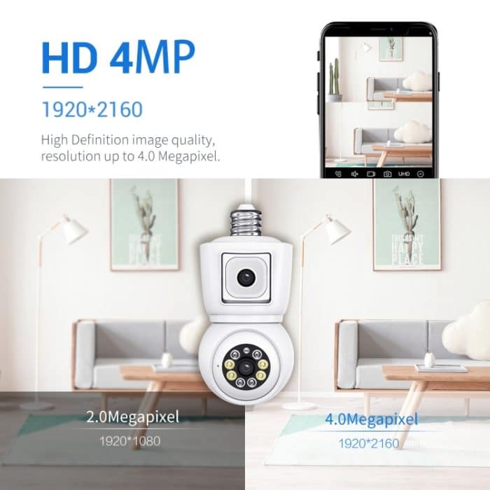 ESCAM QF202 E27 2x2MP Dual Lens Bewegungserkennung Wasserdichte WiFi IP Zwei-Wege-Audio-Nachtsichtkamera, QF202 – Bild 4