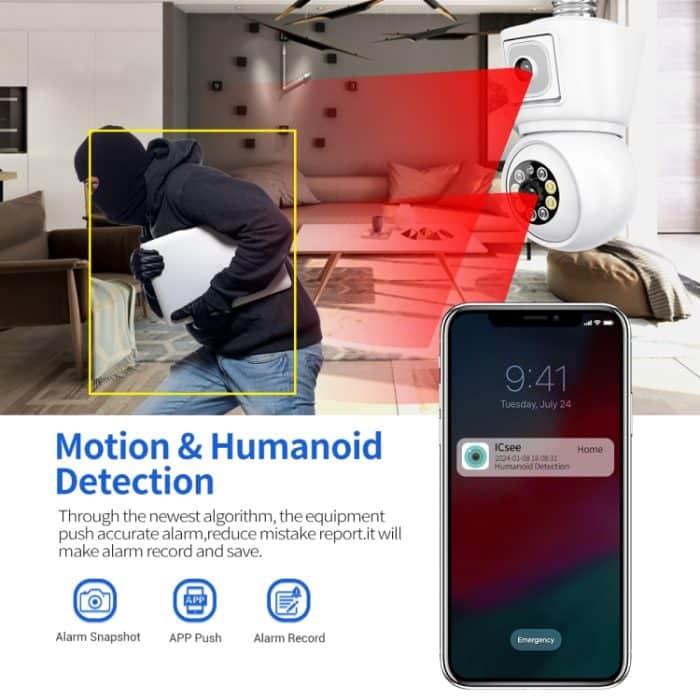 ESCAM QF202 E27 2x2MP Dual Lens Bewegungserkennung Wasserdichte WiFi IP Zwei-Wege-Audio-Nachtsichtkamera, QF202 – Bild 6