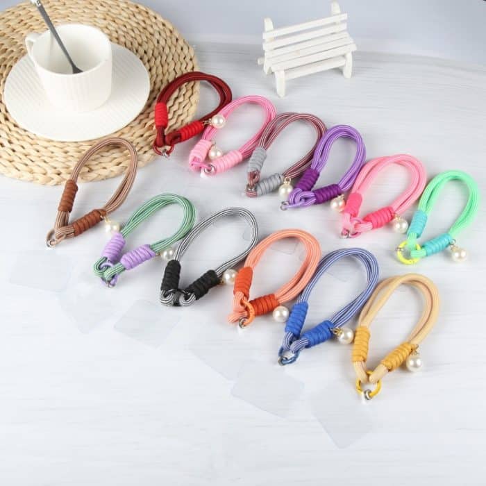 Dopaminfarbenes, rundes, gedrehtes Seil mit Perlen, kurzes Schlüsselband – Bild 2