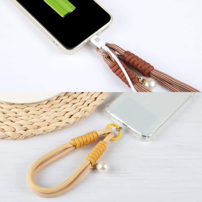 Dopaminfarbenes, rundes, gedrehtes Seil mit Perlen, kurzes Schlüsselband – Bild 4