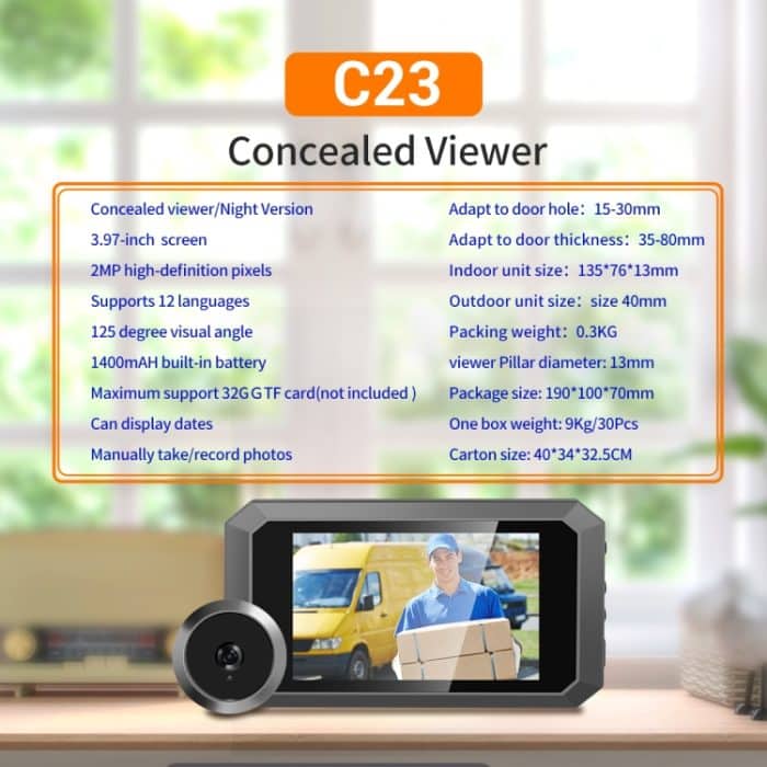C23 3,97 Zoll 1080p Smart Digital Door Hidden Viewer Weitwinkel mit Nachtsicht, C23 – Bild 8