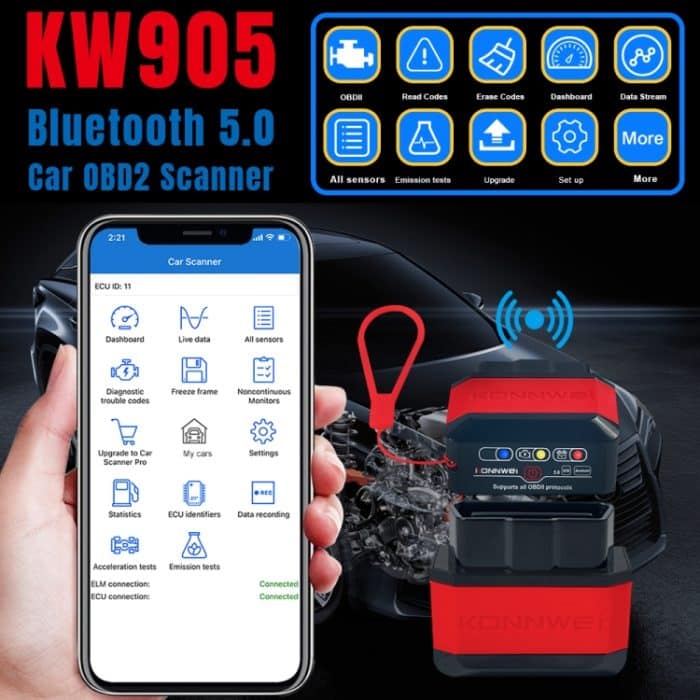 KONNWEI KW905 Bluetooth 5.0 Auto-OBD2-Scanner unterstützt Android und iOS, KW905 – Bild 2
