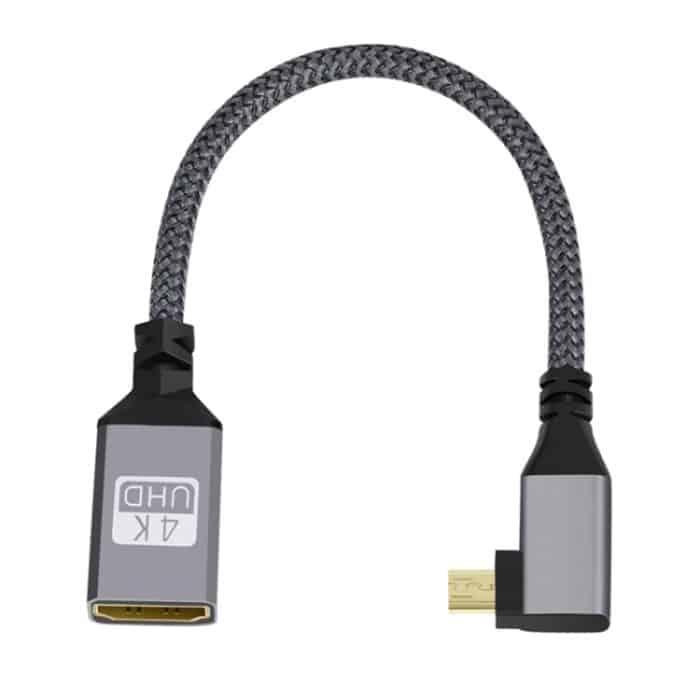 Micro-HDMI-Stecker-Winkelstück auf HDMI-Buchse, 4K-UHD-18-Gbit/s-Verbindungskabel, 20cm – Bild 1