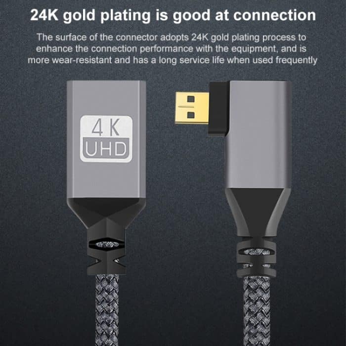 Micro-HDMI-Stecker-Winkelstück auf HDMI-Buchse, 4K-UHD-18-Gbit/s-Verbindungskabel, 20cm – Bild 2