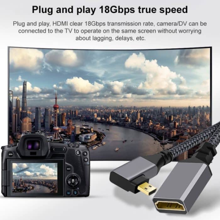 Micro-HDMI-Stecker-Winkelstück auf HDMI-Buchse, 4K-UHD-18-Gbit/s-Verbindungskabel, 20cm – Bild 3