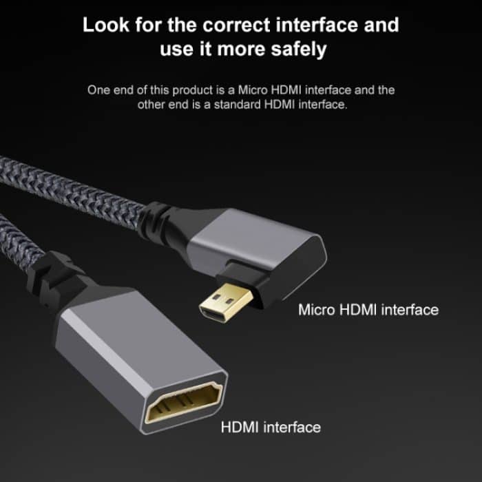 Micro-HDMI-Stecker-Winkelstück auf HDMI-Buchse, 4K-UHD-18-Gbit/s-Verbindungskabel, 20cm – Bild 6