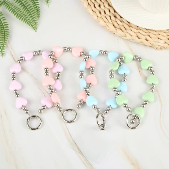 Handy-Anti-verlorene Liebes-Herz-Perlenkette, kurzes Schlüsselband – Bild 2