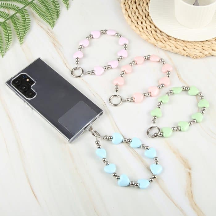 Handy-Anti-verlorene Liebes-Herz-Perlenkette, kurzes Schlüsselband – Bild 3