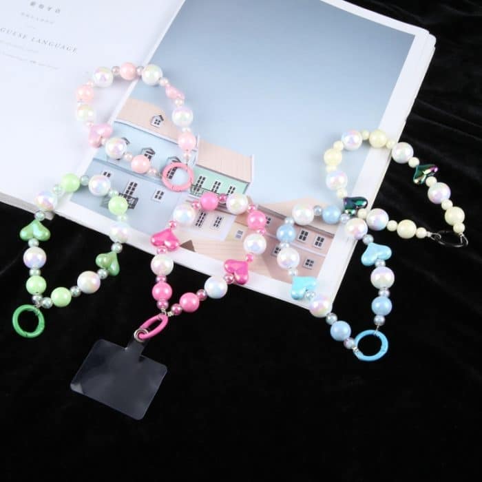 Laser Pearl Heart Bead Chain Anti-Verlust-Kurzes Schlüsselband – Bild 2