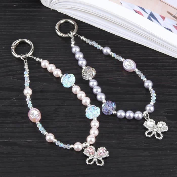 Handy Anti-Verlust Kristall Schmetterling Perlen Kurzes Schlüsselband – Bild 2