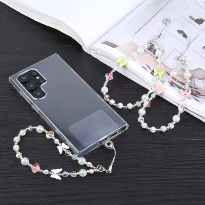 Kurzes Schlüsselband mit Schmetterlingsperlenkette gegen Verlust des Telefons – Bild 3