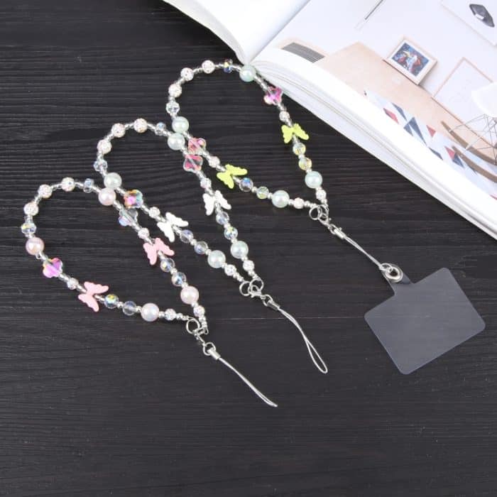 Kurzes Schlüsselband mit Schmetterlingsperlenkette gegen Verlust des Telefons – Bild 4