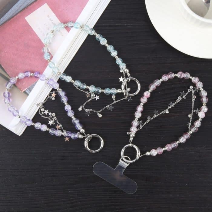 Handy Anti-Verlust-Kette mit kurzen Perlen in schillernder Farbe und Stern – Bild 2