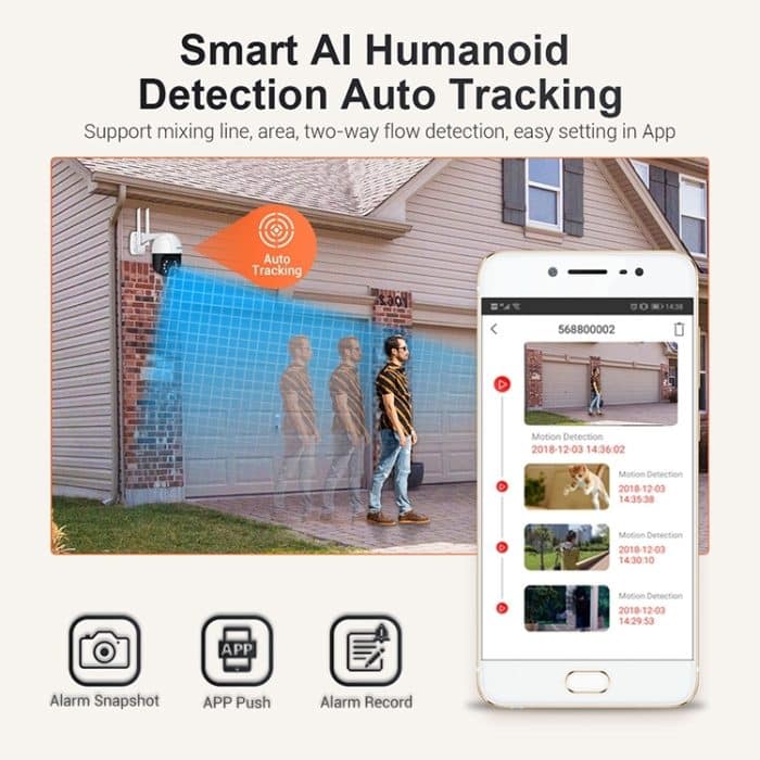 ESCAM QF518 5MP Smart WiFi IP-Kamera, unterstützt KI-Humanoid-Erkennung / automatische Verfolgung / Dual-Light-Nachtsicht / Cloud-Speicher / Zwei-Wege-Audio / TF-Karte, EU Plug, US Plug, UK Plug, AU Plug – Bild 14