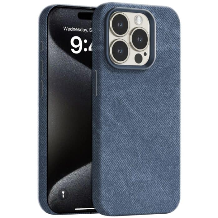 Skin Feel Denim Leder MagSafe Telefonhülle, For iPhone 15 Pro Max, For iPhone 15 Pro – Bild 1