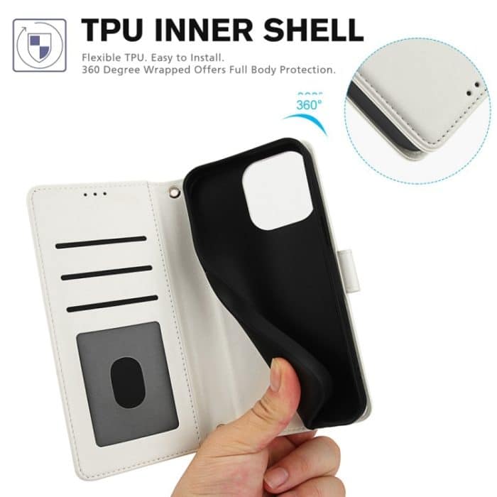 Hautgefühl, reine Farbe, Kartenfächer, Leder-Telefonhülle mit zwei Tragegurten, For iPhone 15 Pro Max, For iPhone 15 Pro, For iPhone 15 Plus, For iPhone 15 – Bild 4