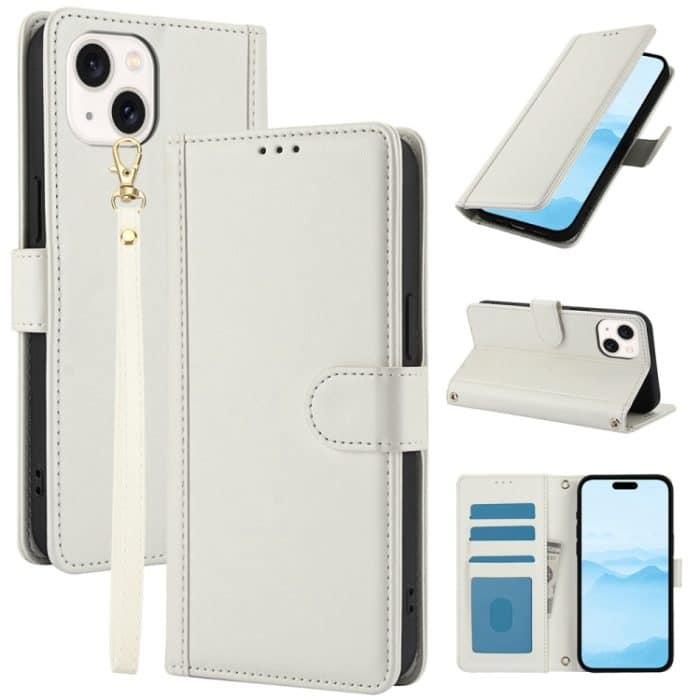 Hautgefühl, reine Farbe, Kartenfächer, Leder-Telefonhülle mit zwei Tragegurten, For iPhone 14 Plus, For iPhone 14, For iPhone 14 Pro, For iPhone 14 Pro Max – Bild 1