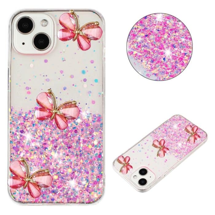 Leuchtende Sternenhimmel Glitzer Schmetterling TPU Handyhülle, For iPhone 15 Plus, For iPhone 15, For iPhone 14 Plus, For iPhone 14, For iPhone 14 Pro, For iPhone 14 Pro Max – Bild 1