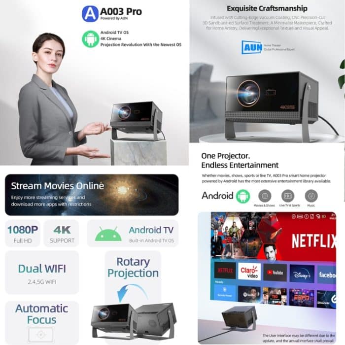 AUN A003 Pro 1920 x 1080P 350 Lumen Tragbarer Heimkino-LED-HD-Digitalprojektor, US Plug, UK Plug, EU Plug – Bild 2