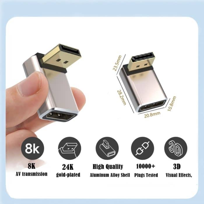8K 60Hz PD1.4 Adapterkonverter, Displayport-Stecker auf Displayport-Buchse, Up, Down, Left, Right – Bild 2