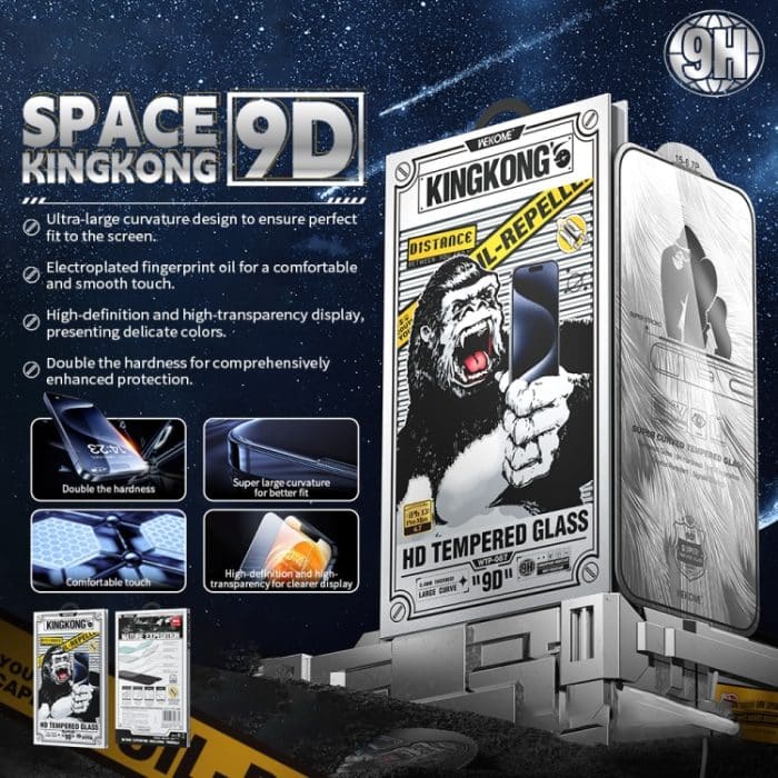WK WTP-087 Space King Kong 9D Curved HD Displayschutz aus gehärtetem Glas, For iPhone 16 Pro Max, For iPhone 16 Pro, For iPhone 16 Plus / 15 Plus, For iPhone 16 / 15 – Bild 3