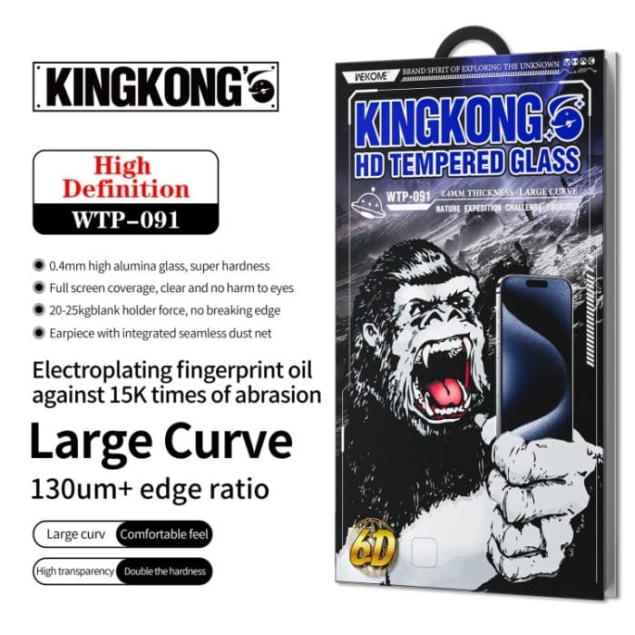 WK WTP-091 King Kong 6D gebogene HD-Hartglasfolie, For iPhone 16 Pro Max, For iPhone 16 Pro, For iPhone 16 Plus / 15 Plus, For iPhone 16 / 15 – Bild 2