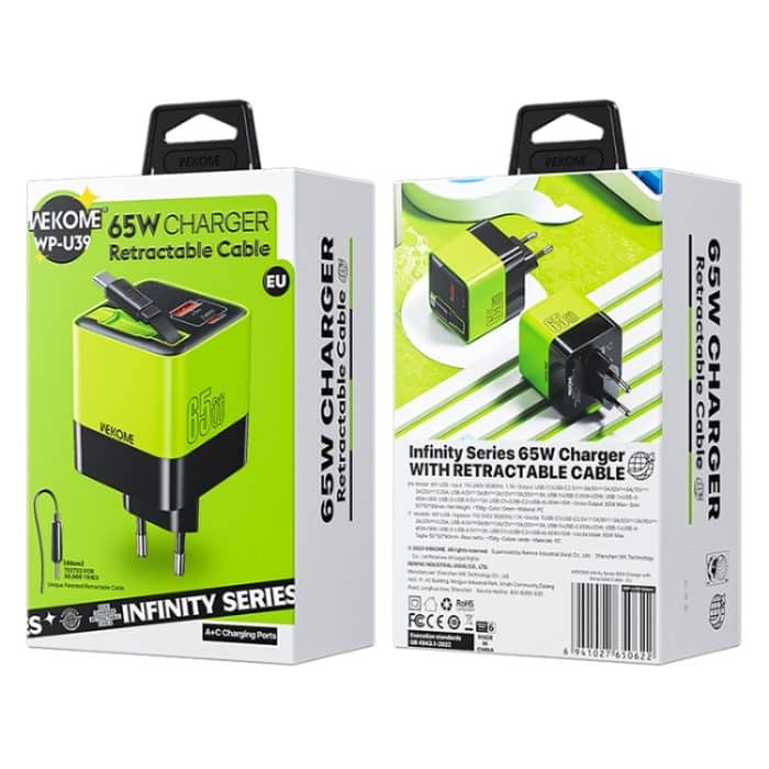 WK WP-U39 65 W USB-C / Typ-C, USB GaN Schnellladegerät mit 80 cm Typ-C Kabel, EU Plug, US Plug – Bild 10