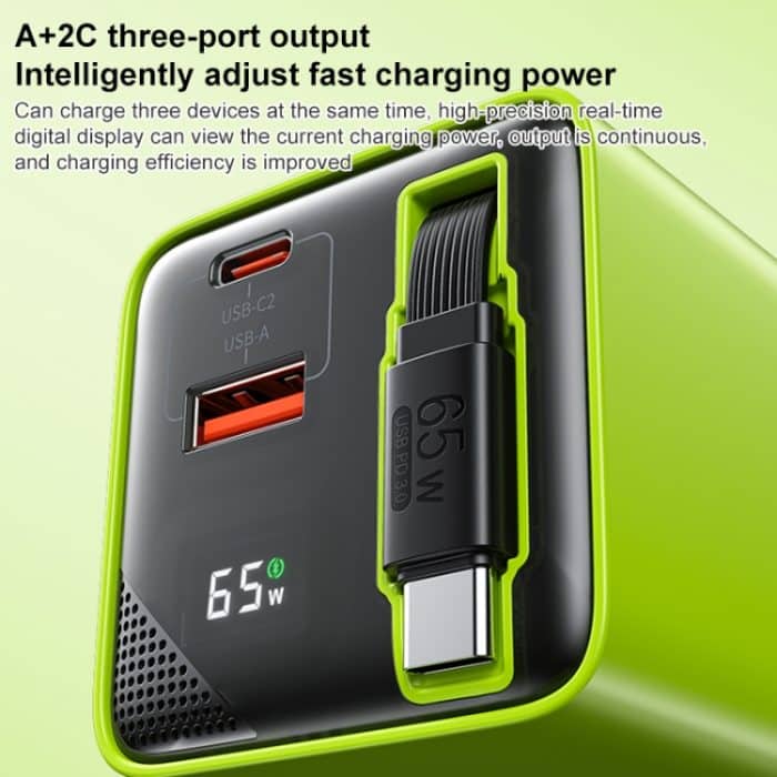 WK WP-U39 65 W USB-C / Typ-C, USB GaN Schnellladegerät mit 80 cm Typ-C Kabel, EU Plug, US Plug – Bild 8