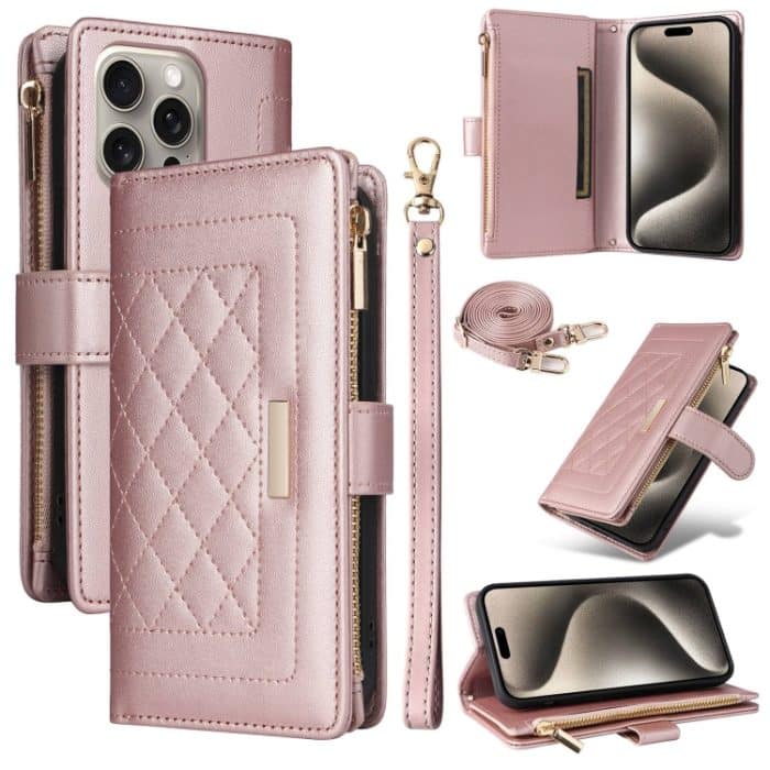 Crossbody Reißverschluss Geldbörse Rhombus Leder Handyhülle, For iPhone 15 Pro Max, For iPhone 15 Pro, For iPhone 15 Plus / 14 Plus, For iPhone 15 – Bild 1
