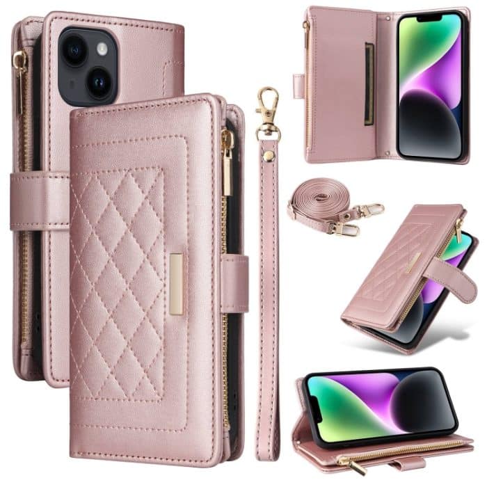 Crossbody Reißverschluss Geldbörse Rhombus Leder Handyhülle, For iPhone 14 / 13, For iPhone 14 Pro, For iPhone 14 Pro Max, For iPhone 7 / 8 / SE 2022 – Bild 1