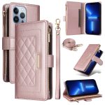 Crossbody Reißverschluss Geldbörse Rhombus Leder Handyhülle, For iPhone 13 Pro Max, For iPhone 13 Pro, For iPhone 12 / 12 Pro, For iPhone 12 Pro Max