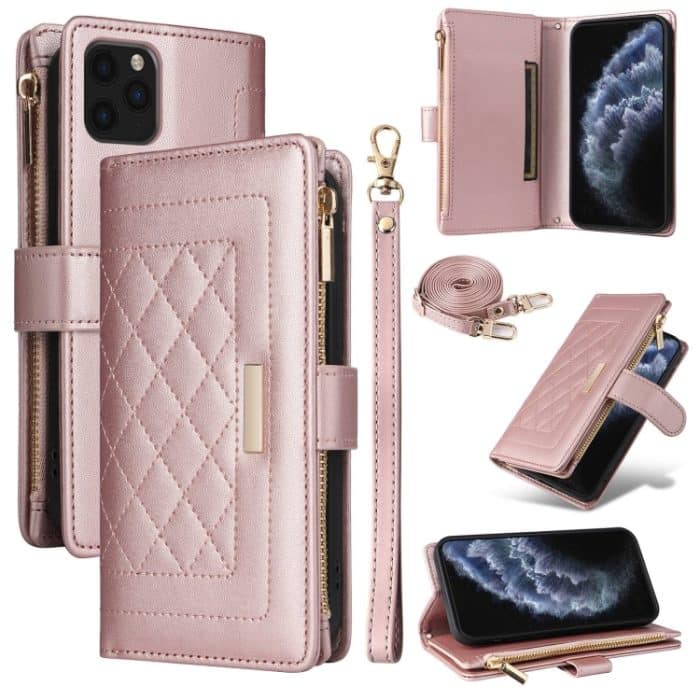 Crossbody Reißverschluss Geldbörse Rhombus Leder Handyhülle, For iPhone 11 Pro Max, For iPhone 11, For iPhone 11 Pro, For iPhone X / XS – Bild 1