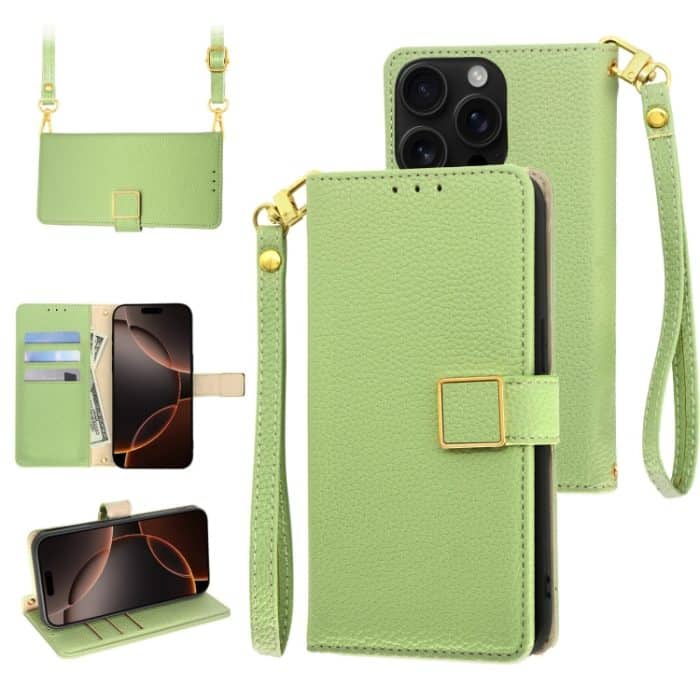EDA007165601A.jpg Crossbody-Telefonhülle aus Leder mit Litschi-Textur und quadratischer Schnalle, For iPhone 16 Pro Max, For iPhone 16 Pro, For iPhone 16 Plus – Bild 1