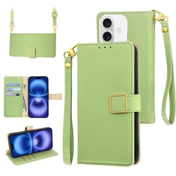 Crossbody-Telefonhülle aus Leder mit Litschi-Textur und quadratischer Schnalle, For iPhone 16, For iPhone 15 Pro Max, For iPhone 15 Pro – Bild 1