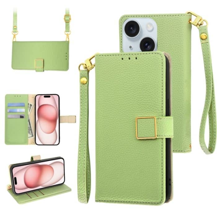 EDA007165607A.jpg Crossbody-Telefonhülle aus Leder mit Litschi-Textur und quadratischer Schnalle, For iPhone 15 Plus, For iPhone 15, For iPhone 14 Plus – Bild 1