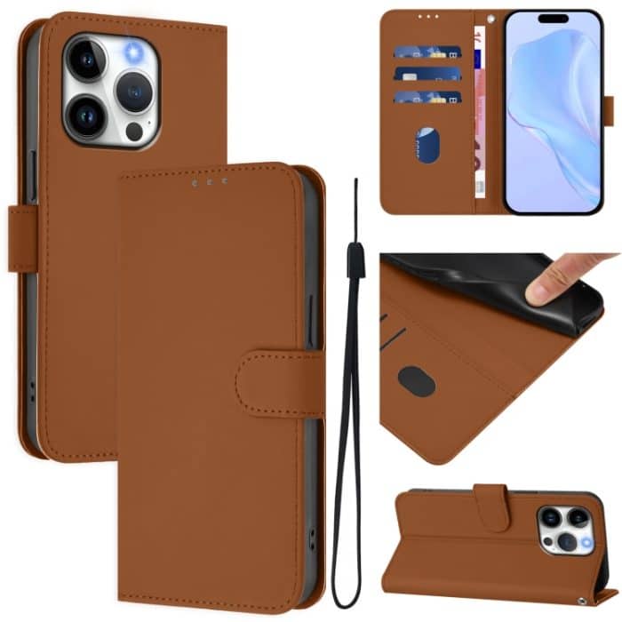 EDA007222707A.jpg Skin Feel Handyhülle aus einfarbigem Leder mit Umhängeband, For iPhone 15 Pro – Bild 1