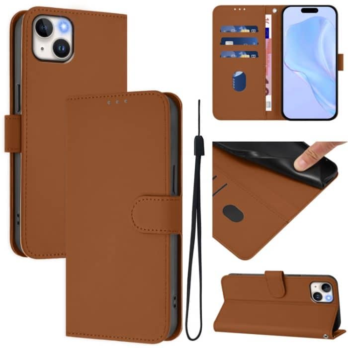 Skin Feel Handyhülle aus einfarbigem Leder mit Umhängeband, For iPhone 14 Plus – Bild 1