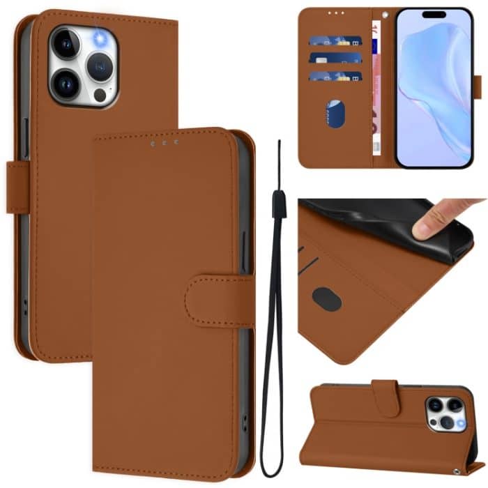 EDA007222713A.jpg Skin Feel Handyhülle aus einfarbigem Leder mit Umhängeband, For iPhone 14 Pro Max – Bild 1