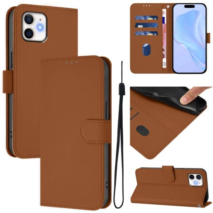 EDA007222718A.jpg Skin Feel Handyhülle aus einfarbigem Leder mit Umhängeband, For iPhone 12 / 12 Pro – Bild 1