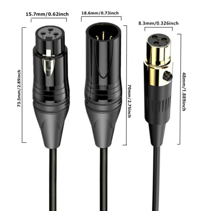 Audio-Mixer-Mini-Mikrofon, gewickeltes Audiokabel, Länge: 0,5 m, Mini XLR Female to XLR Male, Mini XLR Female to XLR Female – Bild 3