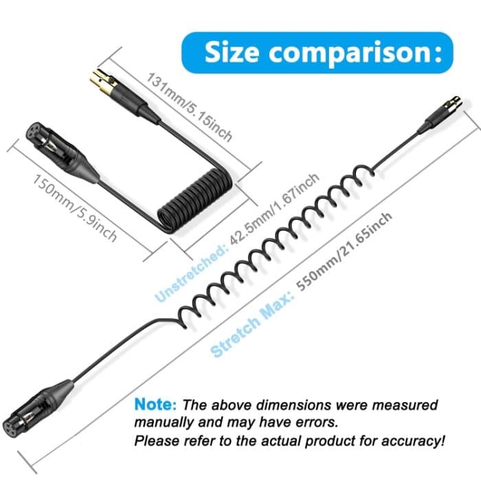 Audio-Mixer-Mini-Mikrofon, gewickeltes Audiokabel, Länge: 0,5 m, Mini XLR Female to XLR Male, Mini XLR Female to XLR Female – Bild 4