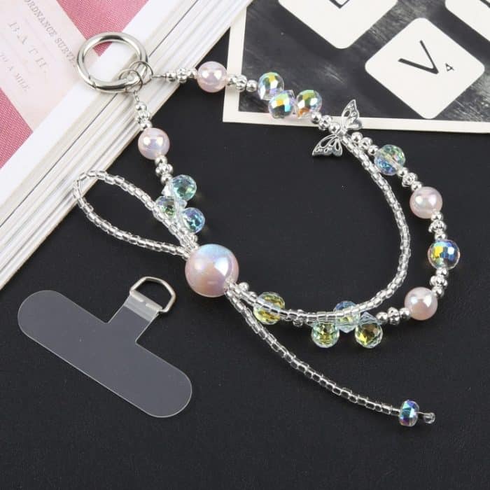 Kurzes Schlüsselband mit Kristallperlen und Anti-Verlust-Handykette – Bild 5