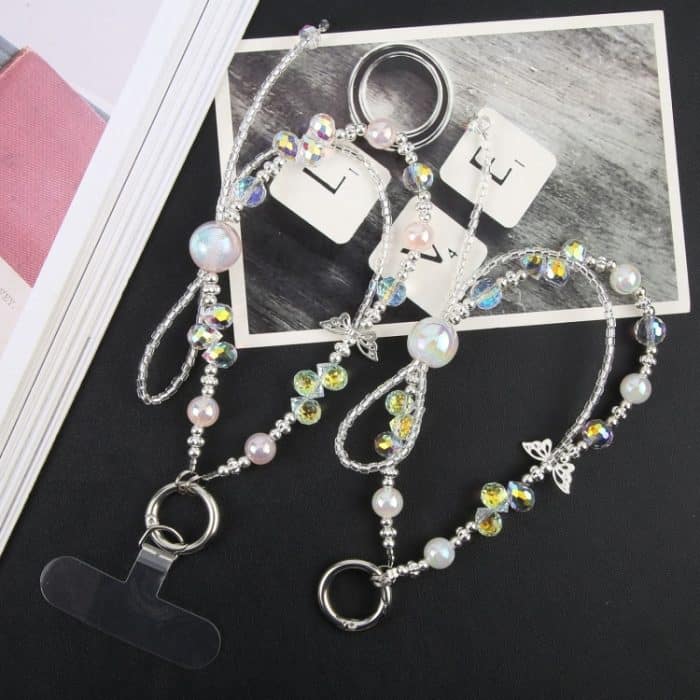 Kurzes Schlüsselband mit Kristallperlen und Anti-Verlust-Handykette – Bild 7