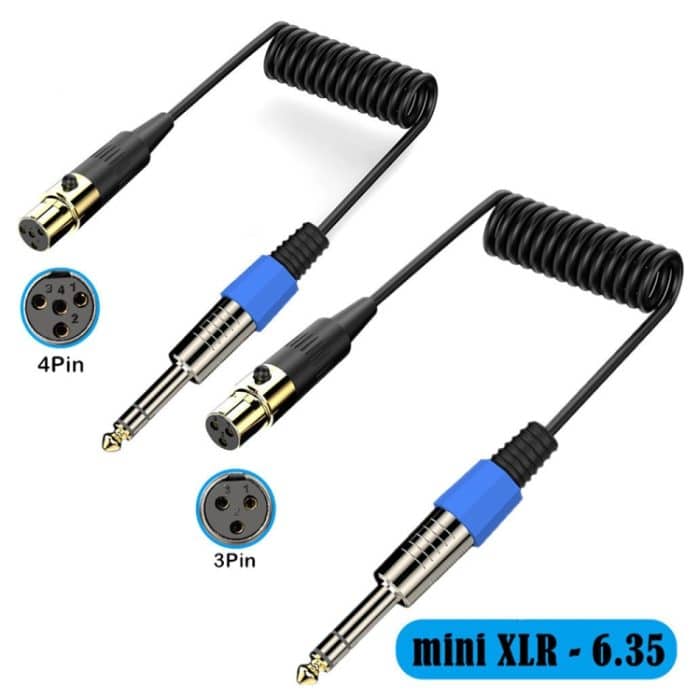 Stereo-Mikrofon-Aux-Audiokabel, Spiral-Adapterkabel, Länge: 0,5 m, Mini 3 Pin XLR to 6.35mm, Mini 4 Pin XLR to 6.35mm – Bild 2