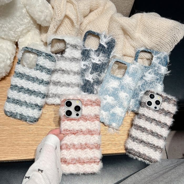 Gestreifte Stoffplüsch-TPU-Telefonhülle, For iPhone 15 Plus, For iPhone 15, For iPhone 14 Plus – Bild 2