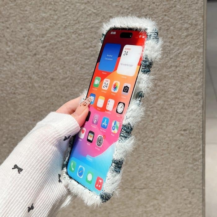 Gestreifte Stoffplüsch-TPU-Telefonhülle, For iPhone 16, For iPhone 15 Pro Max, For iPhone 15 Pro – Bild 5