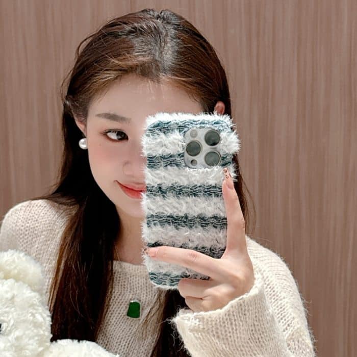 Gestreifte Stoffplüsch-TPU-Telefonhülle, For iPhone 16 Pro Max, For iPhone 16 Pro, For iPhone 16 Plus – Bild 7